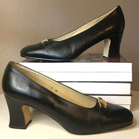 ETIENNE AIGNER Black Leather "Monte Carlo" Block Heel Pumps   7M - Picture 2 of 14